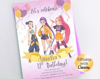 K-pop Demon Hunters Birthday Invitation, Saja Boys Invitation