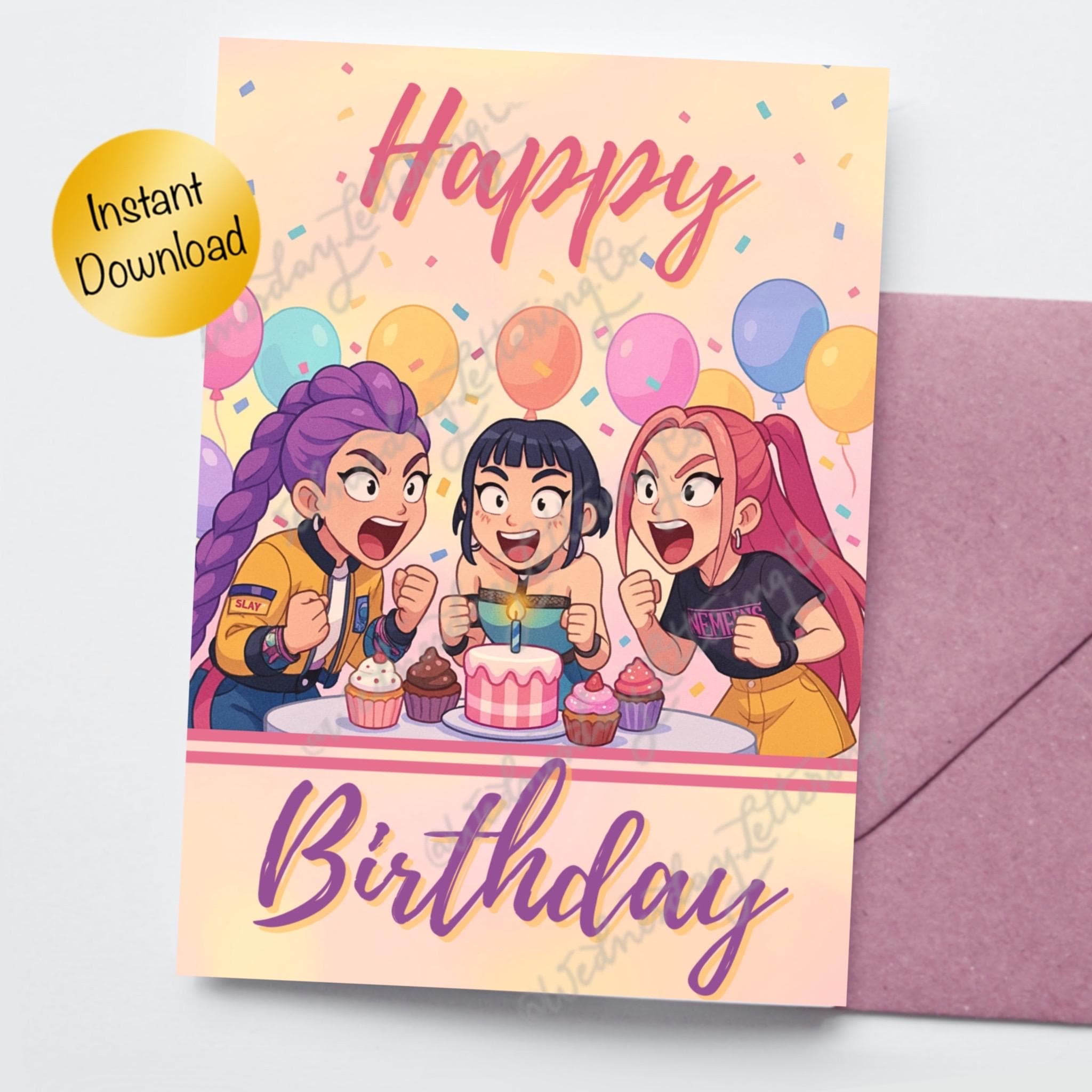 K-pop Demon Hunters Happy Birthday Card, Huntrix Birthday