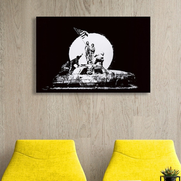 Golden Flag America Banksy – Urban Graffiti Art – Extra-large Metal Art Print Modern Wall Decor Banksy Street Art Wall Art Living Room Decor