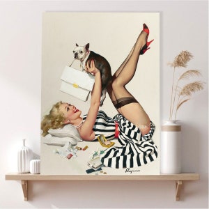 Pin Up Girls by Gil Elvgren / Lucky Dog / Large Metal Wall Art Print / Vintage Poster / Retro Art / Sexy Girl for Bedroom image 1
