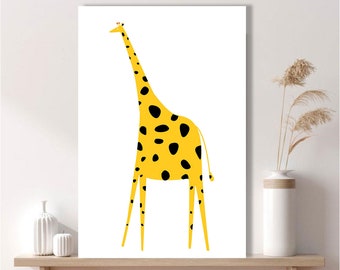 Cute Giraffe Animal Digital Art, Extra Large Wall Metal Art Print, Digital Art, Home Nursery Kids Room Wall Art