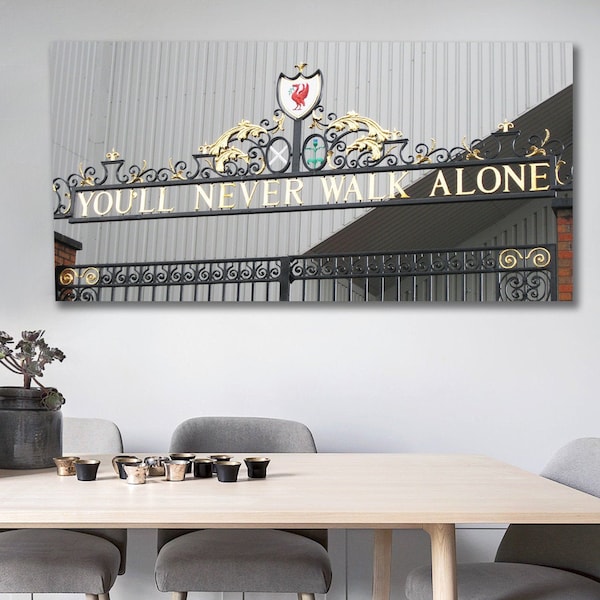You'll Never Walk Alone Liverpool Football Club Shankly Gates Foto auf Metall, extra großer Wand-Kunstdruck aus Metall