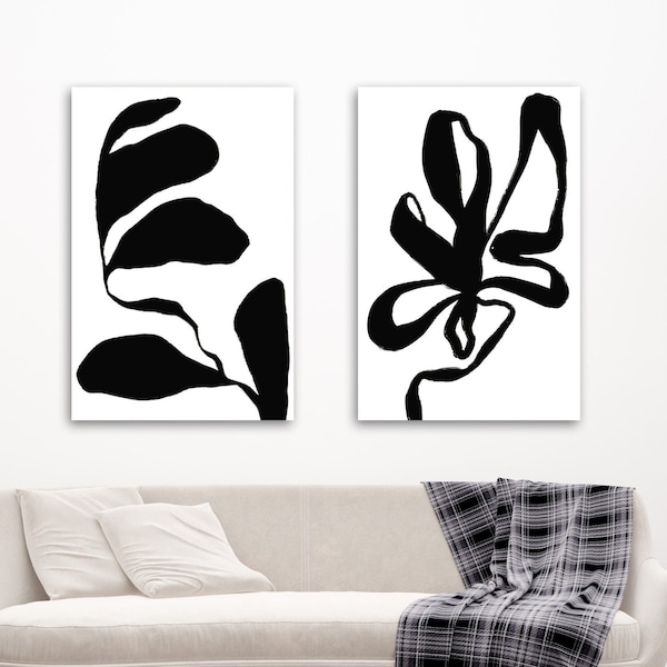 Abstract Plants in Scandinavian Style, Extra Large Metal Wall Art Print, Minimalist Contemporary Art for Living Room Bedroom, Gift