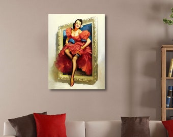 Gil Elvgren Stepping Out (Flamenco Dancer) Pin Up Girls, Wall Metal Art Print Poster, Sexy Girl, Retro Vintage Style  Living room Art