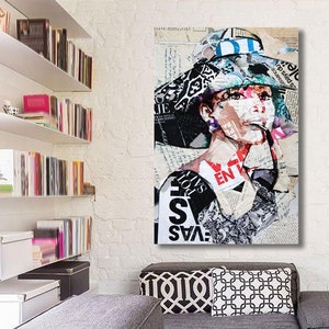 Carme MAGEM – Audrey Hepburn, Collage Art on metal, Extra Large Wall Metal Art Print, Modern Art Print for Home, Living room, Office, Loft