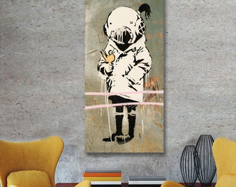 Banksy Graffiti Space Girl with Yellow Bird, Extra Large Wall Art Metal Print, Street Art, Urban Art