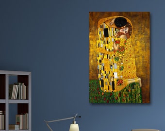 Gustav Klimt The Kiss – Extra Large Abstract Wall Art Reproduction Photo Printed on Metal – Contemporary Art – Home Decor