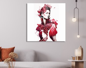 Acuarela abstracta mujer retrato granada, impresión de arte de pared de metal extra grande, arte contemporáneo único para el dormitorio de la sala de estar, regalo