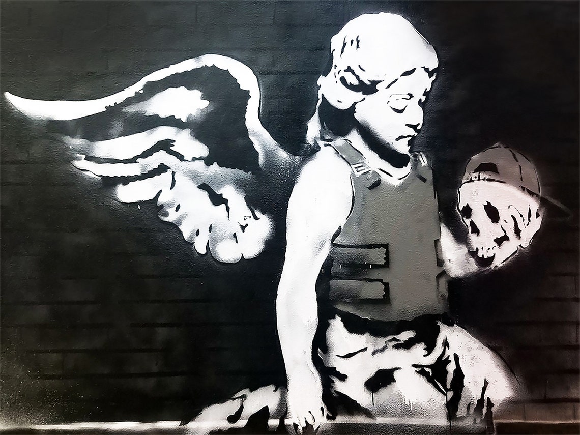 Banksy Angel in Bullet Proof Vest Graffiti Street Art Extra Etsy