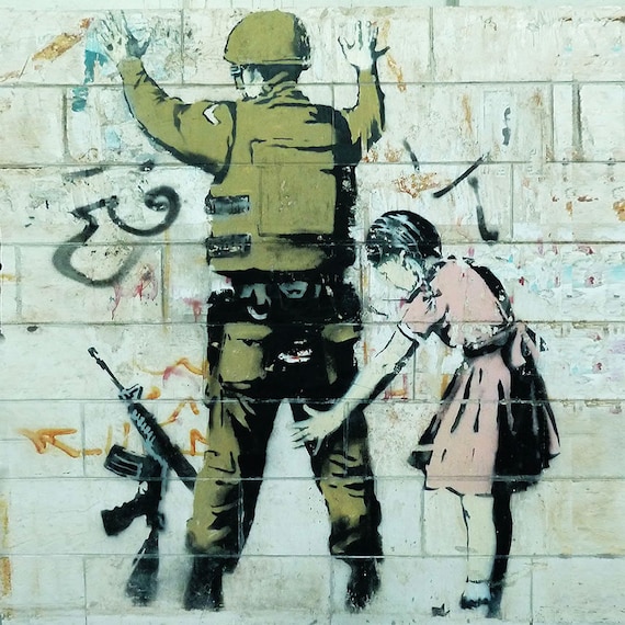 Banksy Graffiti Mädchen und Soldat, Großes Metall Wand Kunst Druck, Street  Art Metall Druck, Urban Art auf Metall, Wandbild