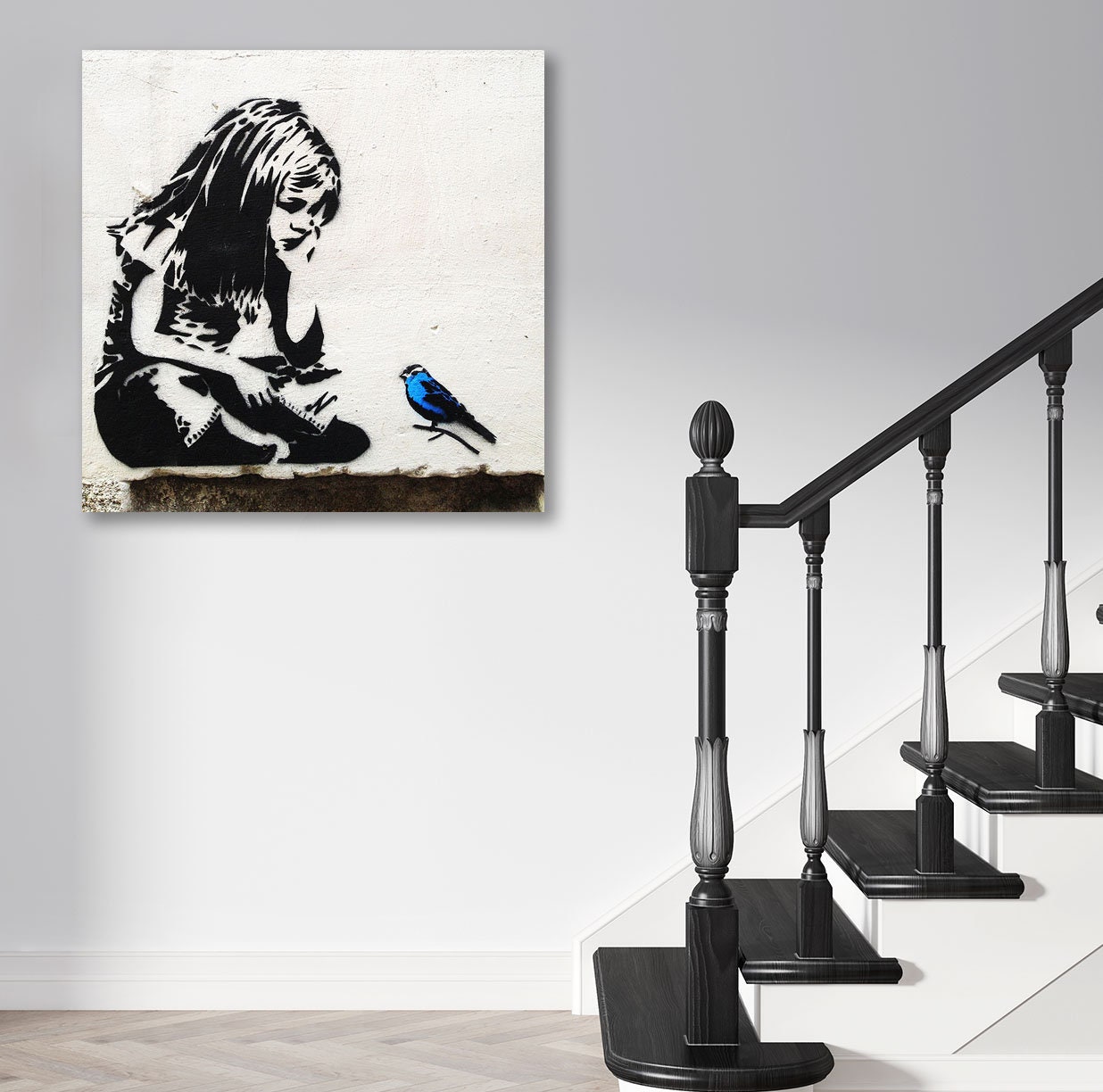 Banksy Girl with Blue Bird Poster by Banksy - Pixels