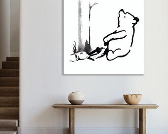 Banksy Winnie the Pooh Bear Graffiti Street Art, Large Metal Wall Art Print for Home Loft Office