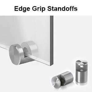 Puede incluir: La imagen muestra separadores Edge Grip. Estos separadores met&aacute;licos son cil&iacute;ndricos con una cabeza plana y circular. Uno est&aacute; fijado a un panel transparente, y otros dos est&aacute;n separados.