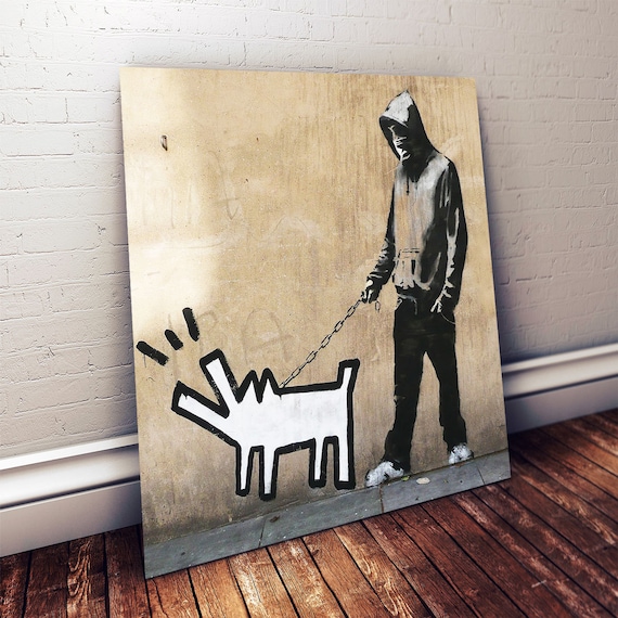180 x 200 cm), Motiv Banksy Wandtattoo, Junge mit Hund Herren