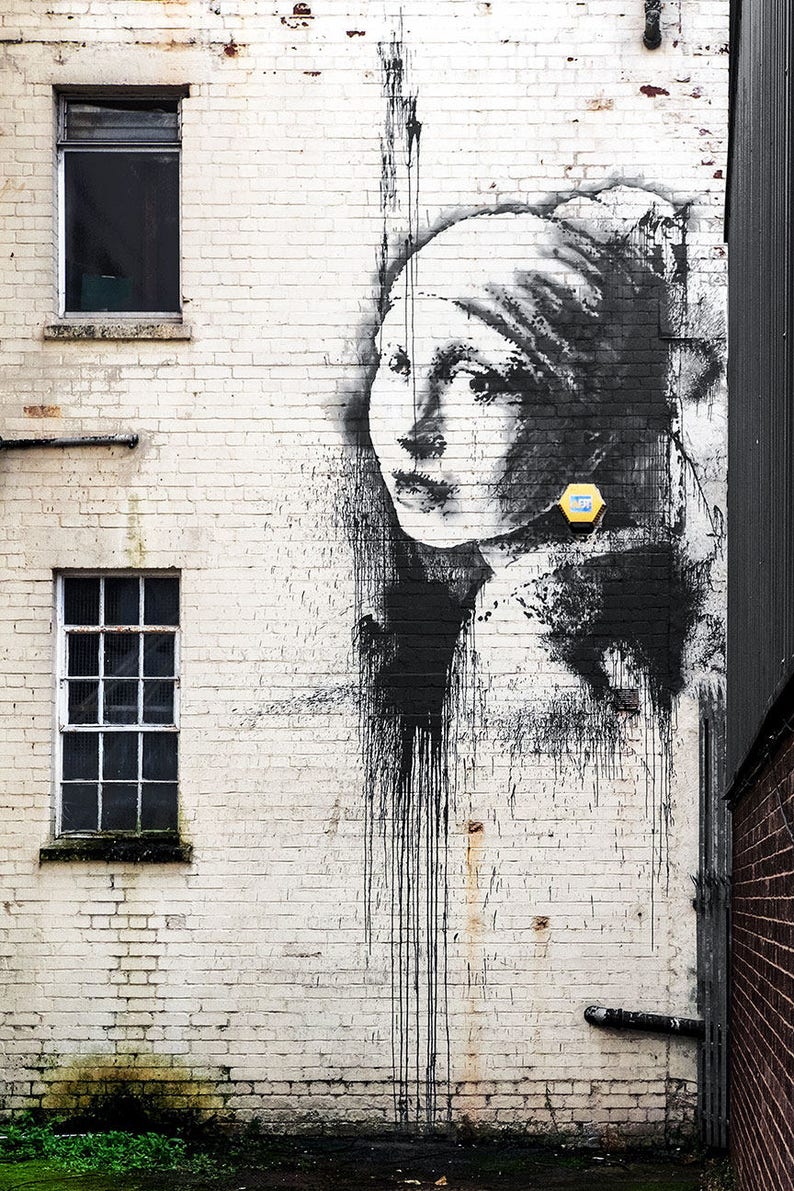 Banksy Girl with Blue Bird– Street Art mount professionally Framed art print