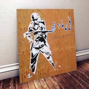 Banksy Musical Soldier, Extra Large Metal Wall Art Print, Graffiti Street Art, Urban Mural, Modern Home Decor for Living Room Office Loft
