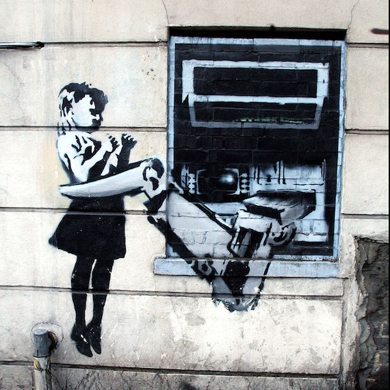 Banksy Girl with Blue Bird– Street Art mount professionally Framed art print