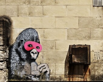 Banksy Street Artist Gorilla With Pink Mask 2 Print A4 A3 A2 A1