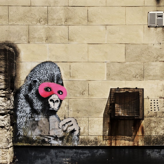 Banksy Gorilla in a Pink Mask Graffiti Street Art Large - Etsy