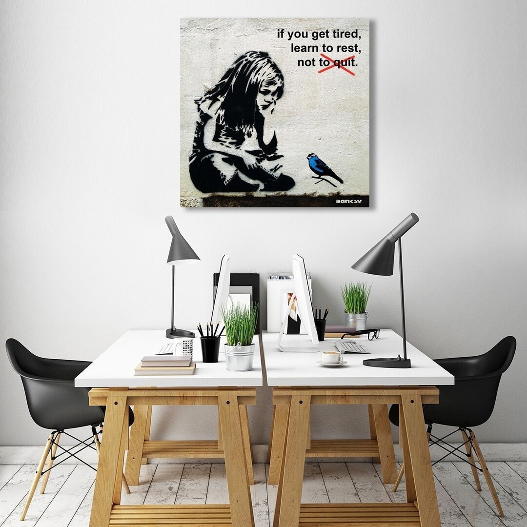 Banksy Graffiti Girl With Blue Bird, Motivational Metal Poster If You Get  Tired, Learn to Rest, Not to Quit, Large Wall Art for Home, Office 