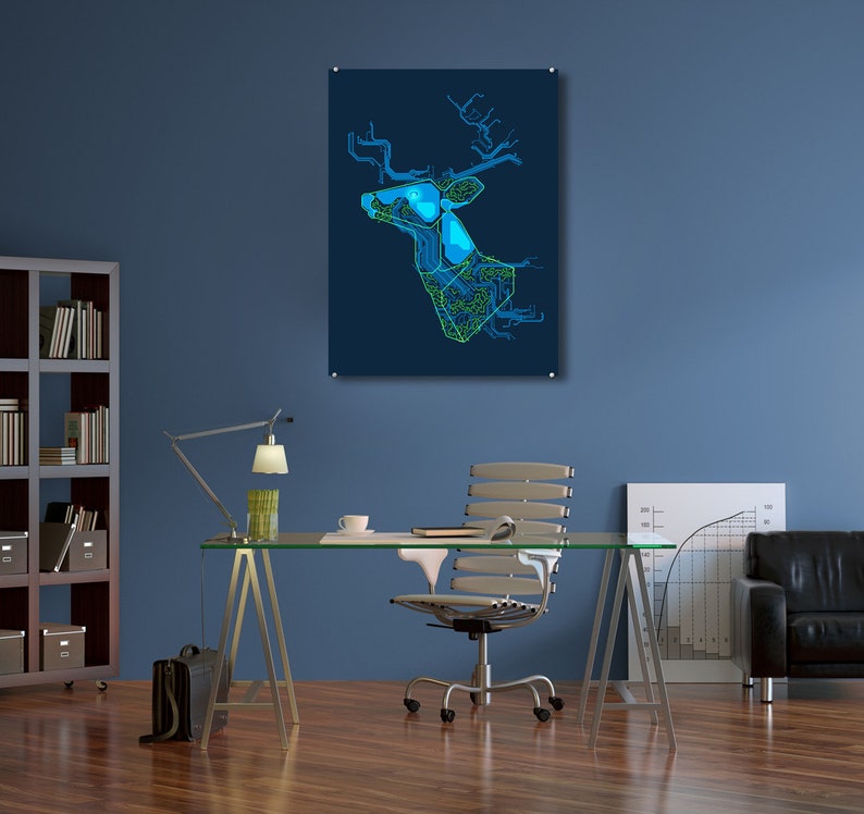 Extra Large Wall Metal Art Print Metal Poster Minimalism Digital Art Neon Deer Circuit Board Pattern