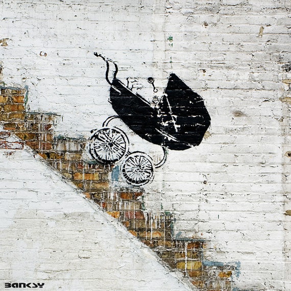 Banksy Graffiti Baby Carriage Street Art Large Metal Wall Etsy