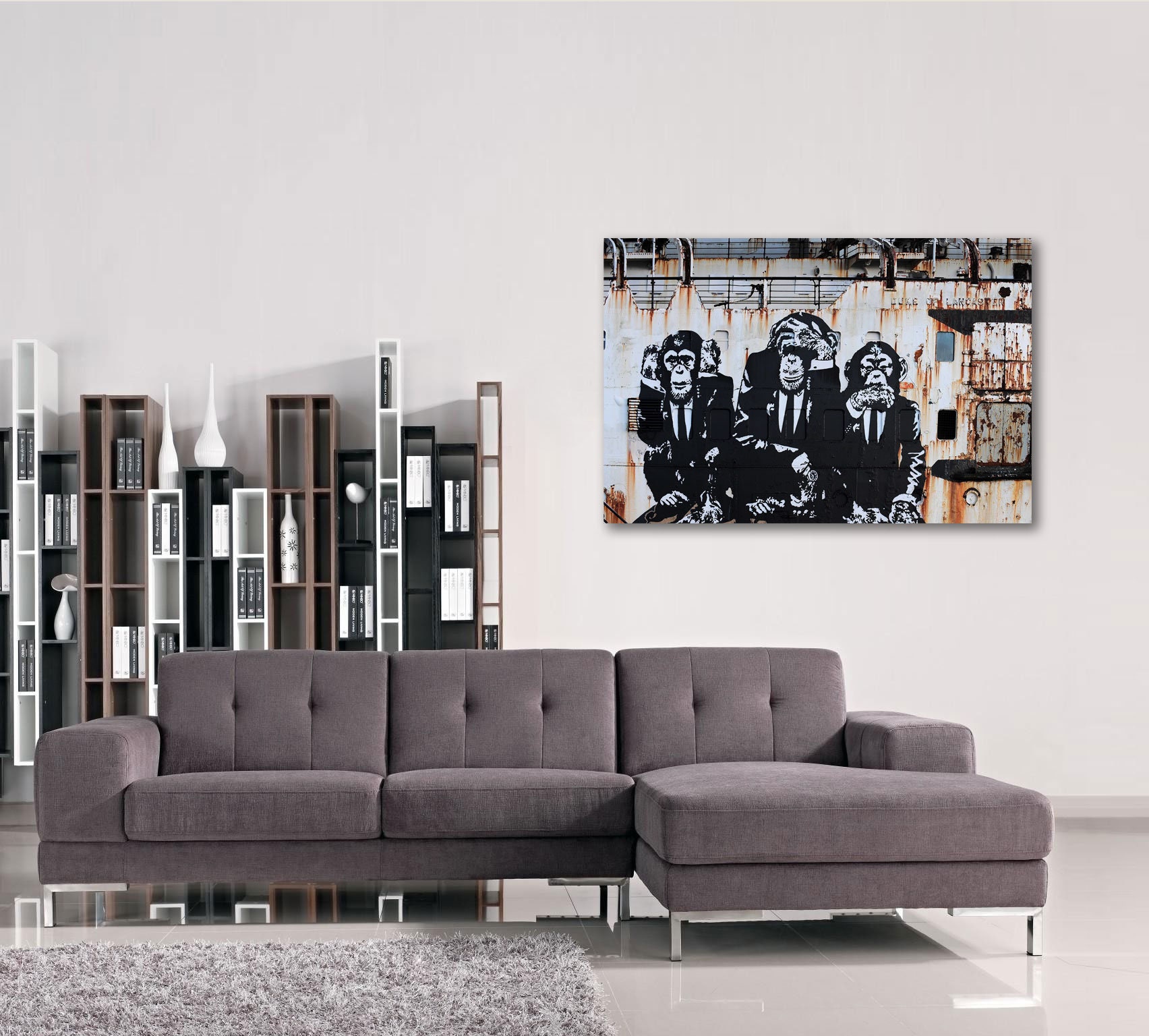 3 Wise Monkeys Banksy Canvas Wall Art Prints Framed Large Graffiti Pictures