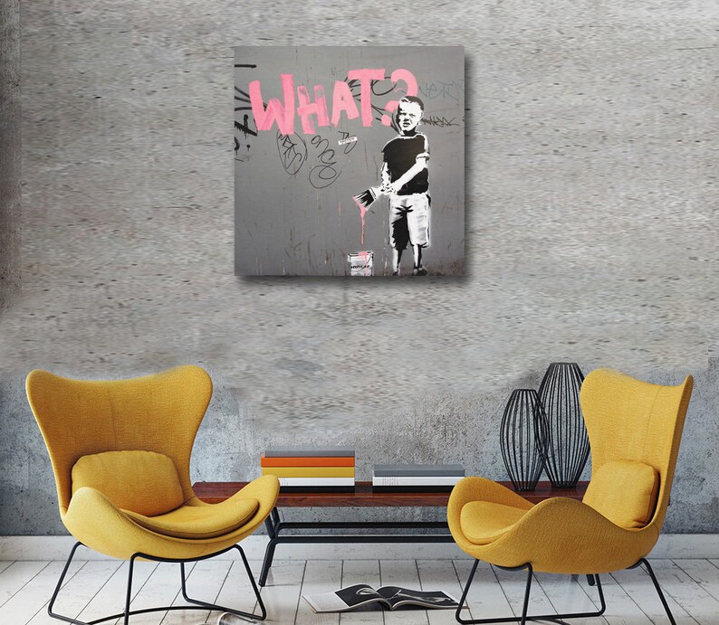 Banksy Graffiti Boy Paintbrush WHAT Street Art, Large Metal Wall Art