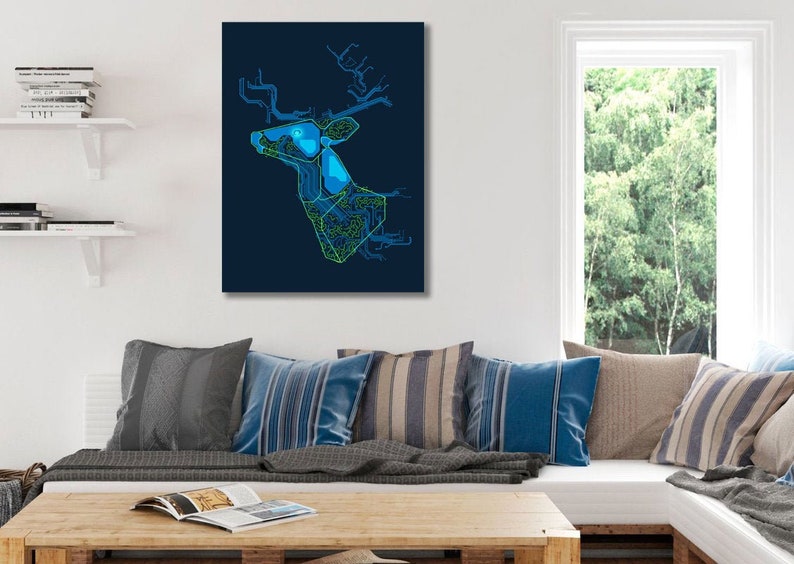 Extra Large Wall Metal Art Print Metal Poster Minimalism Digital Art Neon Deer Circuit Board Pattern
