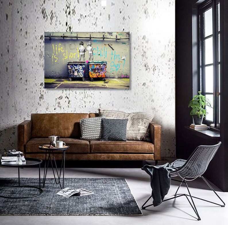 Large Scale Wall Art Metal Print Life Is Short No Banksy Street Graffiti Mural Photo On Grunge Loft Office Best Gift