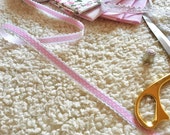 1m pink polka dots ribbon, scalloped edge ribbon, vintage ribbon, craft ribbon, cardmaking ribbon, sewing ribbon