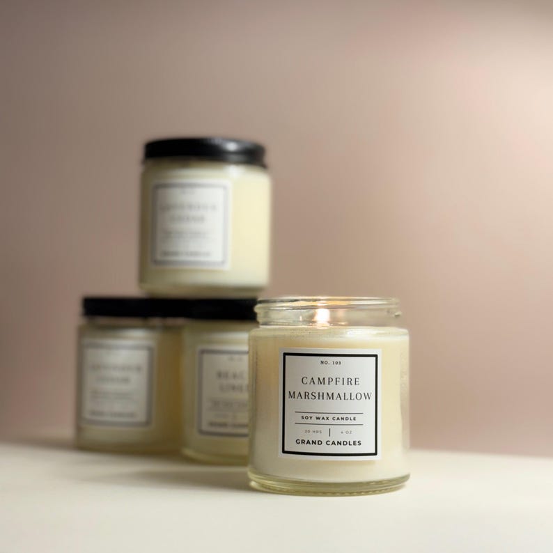 Campfire Marshmallow Soy Candle | Sweet Smoky Scent | Toasted Marshmallow Oak | Long Burning Non Toxic Candle | Hand Poured + Clean Burning