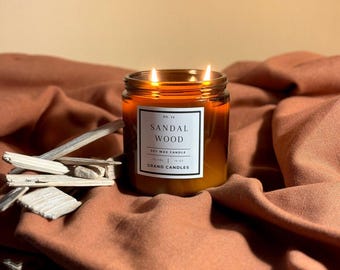 Candela di soia al sandalo – Candela profumata al caldo legno ambrato per lui o per lei / Regalo a combustione pulita e atossica / Candela di cera di soia versata a mano