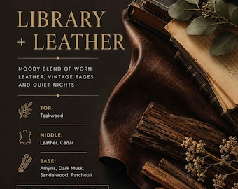 Library + Leather Candle, Leather Candle, Woody Scented Candle, Masculine Soy Candle, Book Lover Candle, Luxury Candle