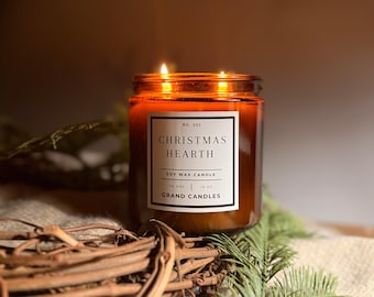 Christmas Hearth Soy Candle – Holiday Candle, Winter Candle, Cozy Christmas Candle, Hand Poured Soy Wax, Clean Burning Gift