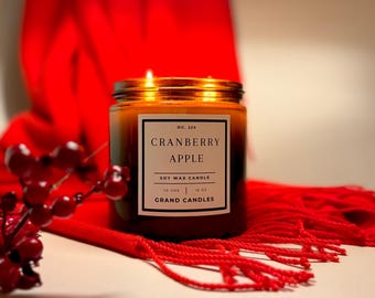 Cranberry Apple Soy Candle – Holiday Candle, Winter Candle, Christmas Candle, Hand Poured Soy Wax, Clean Burning Scented Gift