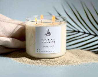 Ocean Breeze Soy Candle – Fresh Coastal Scented Soy Wax Candle, Clean Long Lasting Candle, Beach Inspired Aromatherapy Candle Gift