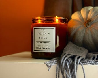Pumpkin Spice Soy Candle – Fall Candle with Pumpkin, Clove & Vanilla | Non Toxic | Clean Burning Soy Wax | Long Lasting | Autumn Candle Gift