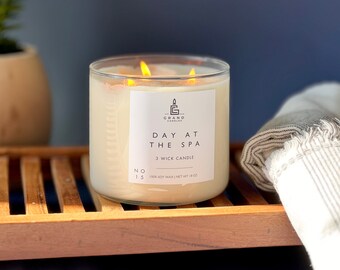 Soy Wax Candle - Day at the Spa Scented Soy Candle - 3 Wick Candle - Relaxing Spa Candle - Housewarming Gift