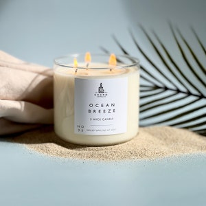 Strong Scented Soy Wax Candle - Ocean Breeze Scented Candle - Organic All Natural Candle - Ocean Home Fragrance