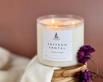 Scented Soy Wax Candle - Saffron Santal Soy Candle - Handcrafted Aromatherapy Candle - Luxury Home Fragrance