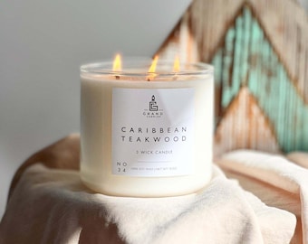 Caribbean Teakwood Soy Candle – Leather Tobacco Scented Candle | Masculine Gift for Him | Soy Wax Home Fragrance