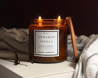 Cinnamon Vanilla Soy Candle | Spiced Creamy Scent | Long Burning Cozy Candle | Non Toxic | Hand Poured | Clean Burning Essential Oil Candle