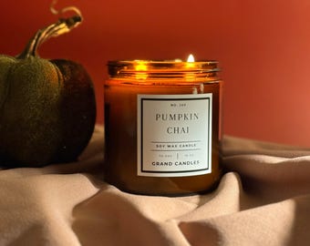 Pumpkin Chai Soy Candle – Fall Spice Candle with Pumpkin & Vanilla | Clean Burning Soy Wax | Cozy Scented Candle for Home