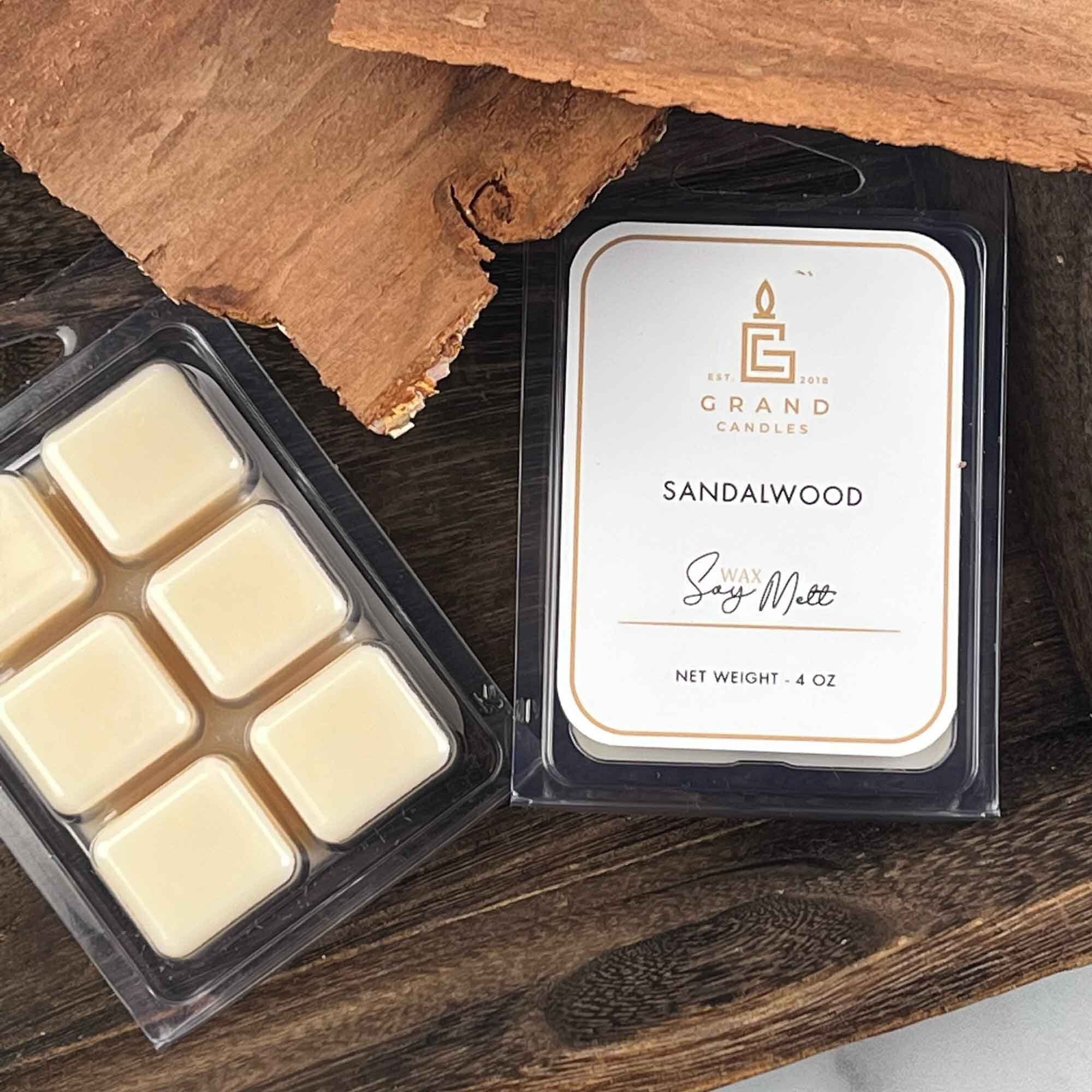 Pure Sandalwood Wax Melts - 1 Highly Scented 3 oz. Bar - Made with Natural Oils - Incense & Earth Air Freshener Cubes Collection, White