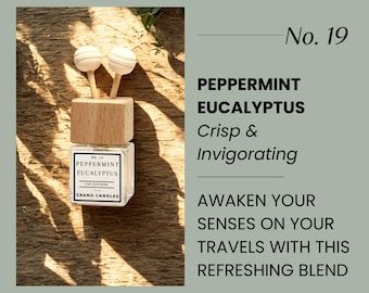 Peppermint Eucalyptus Car Diffuser | Clean Herbal Car Scent | Long Lasting Freshener | Essential Oil Vent Clip | Non-Toxic Car Air Freshener