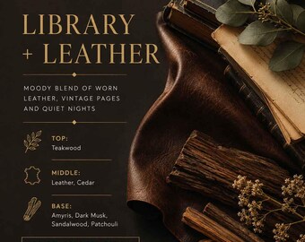 Library + Leather Reed Diffuser, Leather Room Diffuser, Woody Home Fragrance, Flameless Library Scent, Book Lover Gift