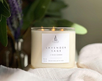 Lavender Sage Soy Candle – Herbal Candle with Lavender & Sage – Scented Soy Wax Candle