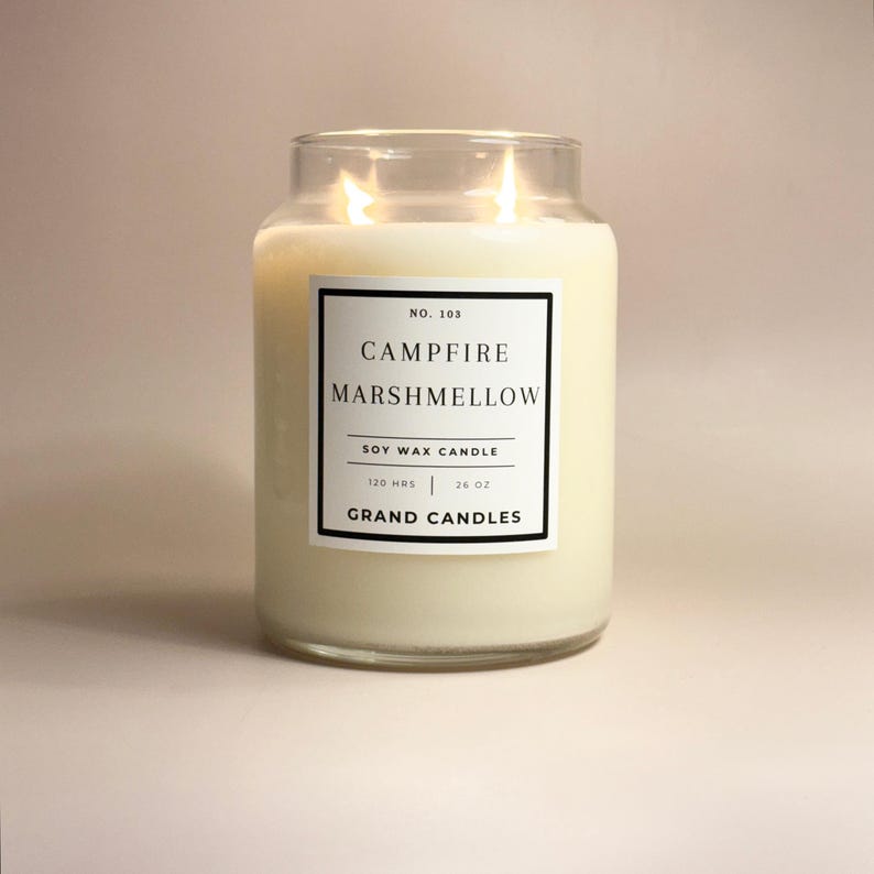 Campfire Marshmallow Soy Candle | Sweet Smoky Scent | Toasted Marshmallow Oak | Long Burning Non Toxic Candle | Hand Poured + Clean Burning