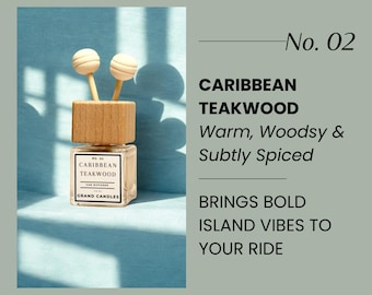 Caribbean Teakwood Car Diffuser | Bold Woodsy Car Scent | Teak, Tobacco & Amber | Long Lasting Essential Oil Freshener | Non-Toxic Vent Clip
